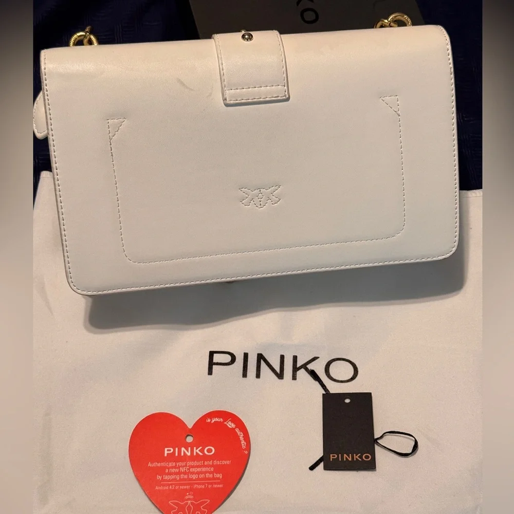 FLAW Pinko White Crossbody Bag with Birds Gold Accents